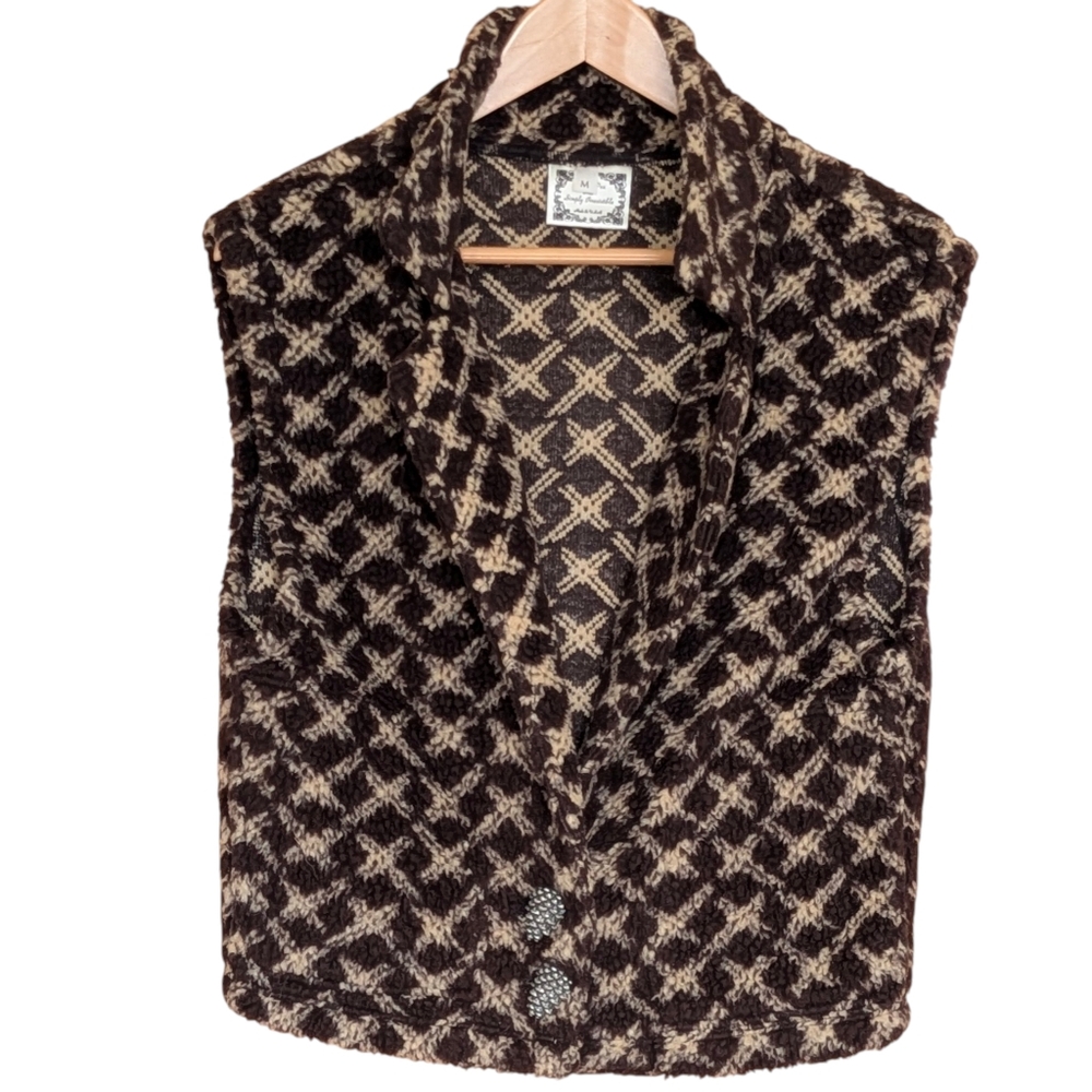 Sweet Pea Simply Irresistible Brown Patterned Fleece Vest M Cabin Outdoor Cozy